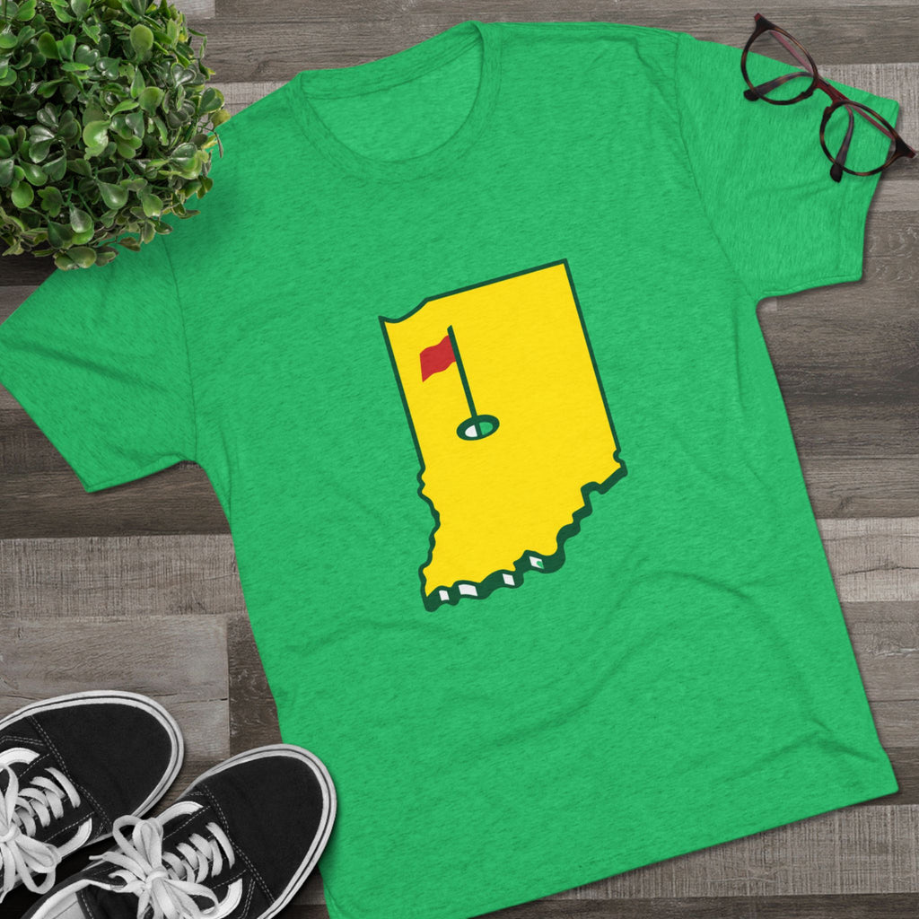 Indiana Golf Tee — State Map with Golf Flag Shirt