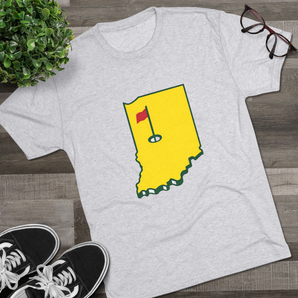 Indiana Golf Tee — State Map with Golf Flag Shirt