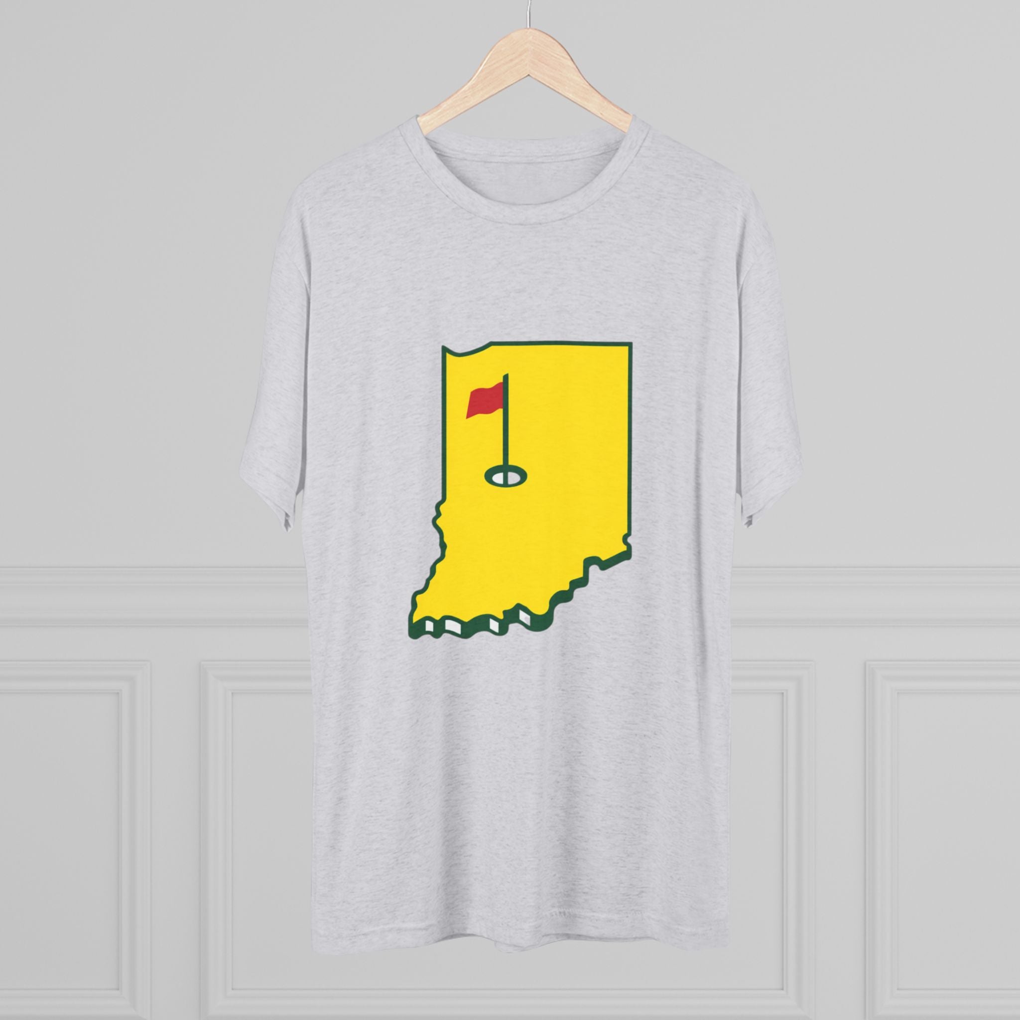 Indiana Golf Tee — State Map with Golf Flag Shirt