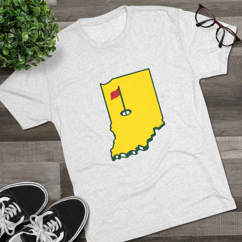 Indiana Golf Tee — State Map with Golf Flag Shirt